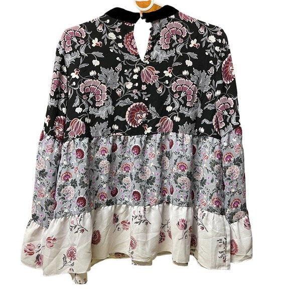 Loft Blouse Womens Small Dahila Garden Floral Keyyhole Tiered Flowy Flirty - Picture 2 of 6